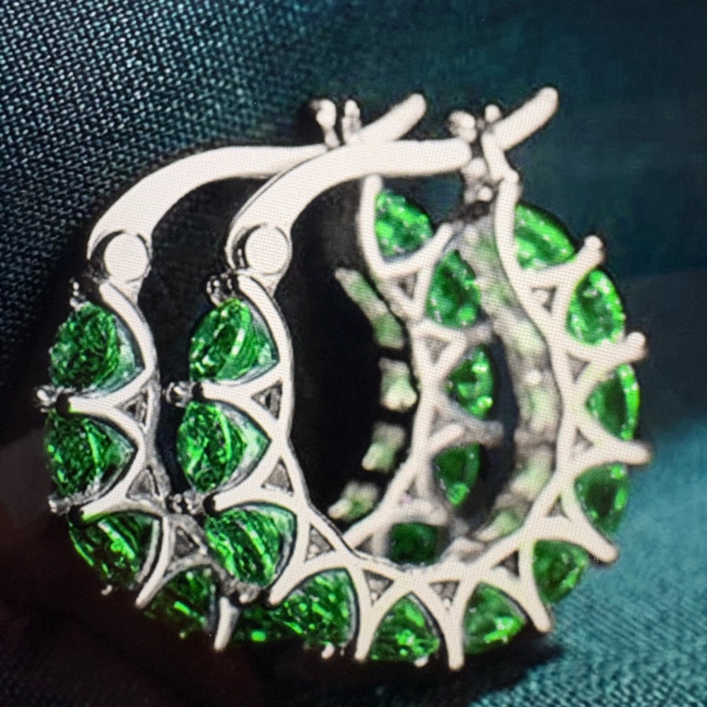 Green and silver earrings new